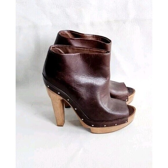 Marni Peep Toe Brown Wooden Heels Booties Clogs Size 36 (US 6) - Picture 4 of 9
